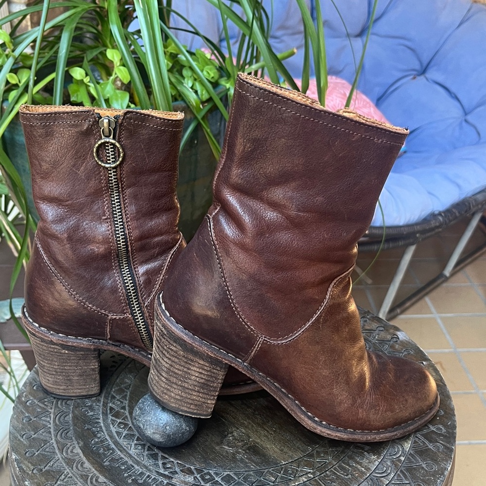 Fiorentini + Baker Brown Leather Ankle Boots stacked heel